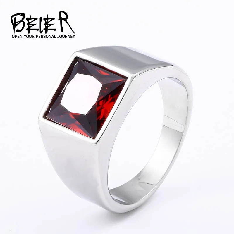 BEIER 316L stainless steel Simple men and women rings Fashion Inlaid Red/Blue/Black Stone jewelry BR8-701