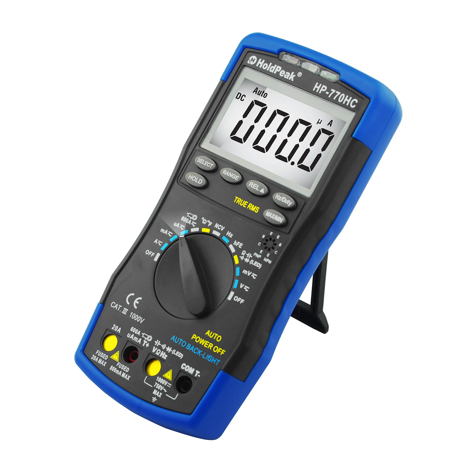 HoldPeak HP-770HC True RMS Auto Ranging Digital Multimeter with NCV Feature and Temperature/Frequency/Duty Cycle Test