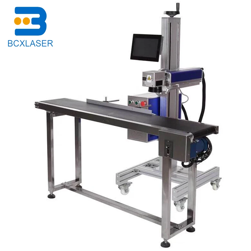 Factory price production line 20W Flying fiber lazer marking laser coding machine for date / serial number / barcode