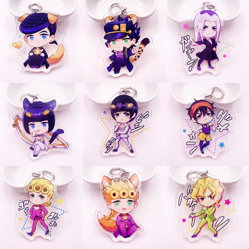 Anime JoJos Bizarre Adventure Acrylic Keychain Cartoon Jotaro Kujo Figure Keyring Gifts Key Holder Pendant Accessories Key Chain