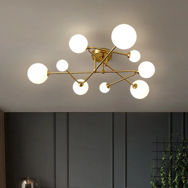 Modern hexagon chandelier Golden Led glass chandelier for Living Room Bedroom Nordic Luxury Indoor Decor kitchen hanging lamp