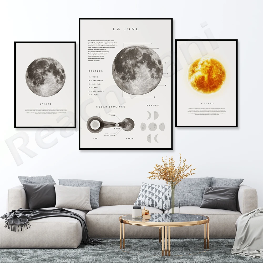 La Lune Le Soleil Astronomy Decoration Poster Astronomy Poster Moon Phase Wall Art Full Moon Poster Galaxy Astronomy Gift