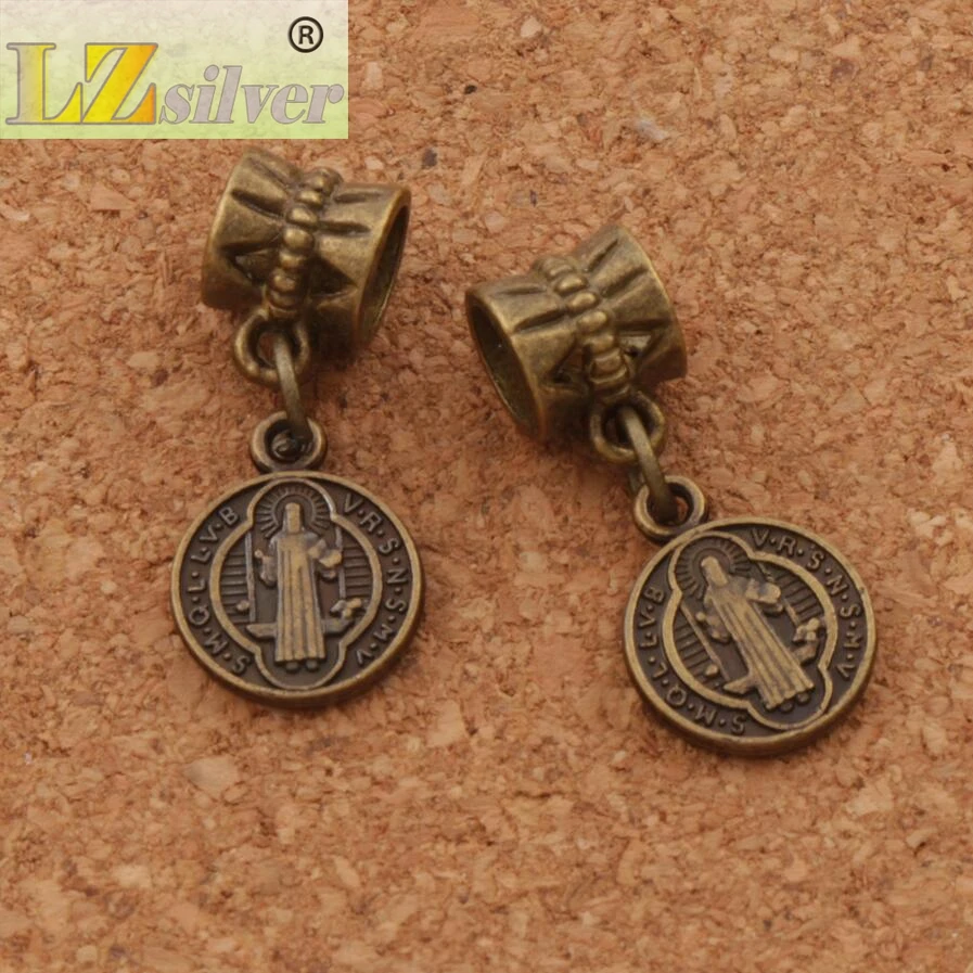 20Pcs 3Colors Saint St Benedict Nursia Patron Medal Cross Charm Beads 10.2X24mm Zinc Alloy Bronze Jewelry DIY B1650