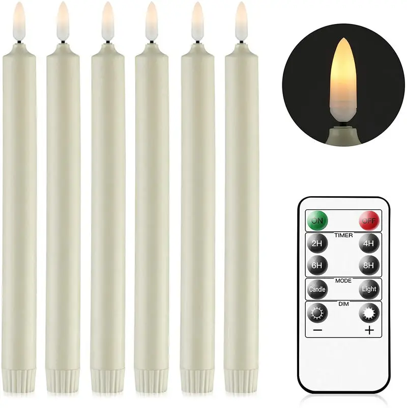 

Realistic 3D Wick Window Timer Candles Remote controlled Flameless Flickering LED Taper Candle light Battery powered- Warm white