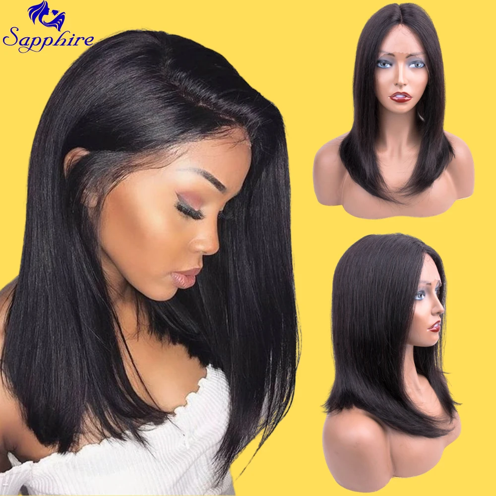 Sapphire Middle 13X6X1 T Part Lace Front Human Hair Wigs Brazilian Hair Wig with Natural Hairline Lace Wigs Bleached Knots