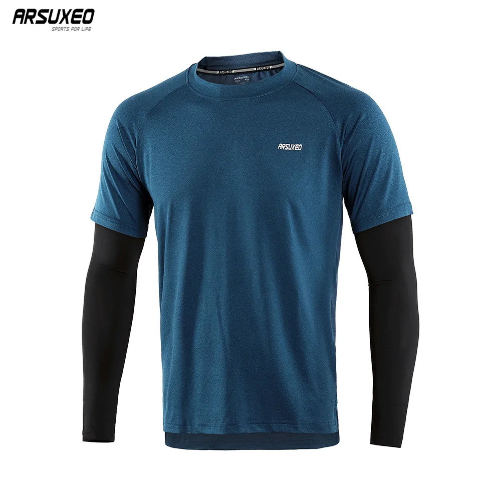 ARSUXEO Men\'s Spring Autumn Running Shirts Quick Dry Fit Compression Sport Shirt Long Sleeve Elastic Fitness Gym Clothing 18T8