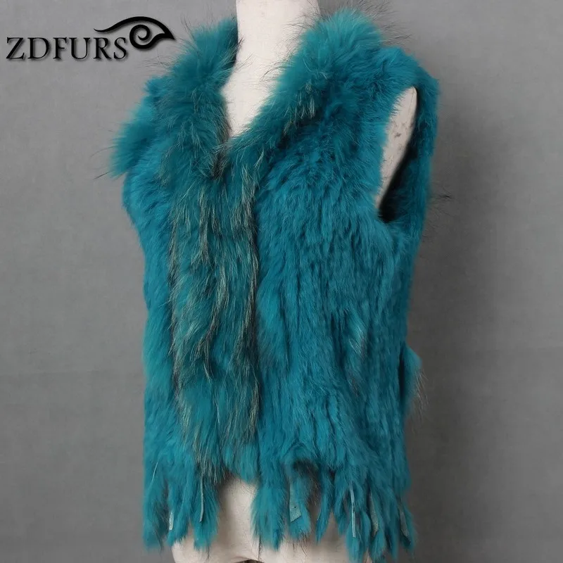 2020 FXFURS di modo naturale reale della pelliccia del coniglio maglia con collo di pelliccia di procione gilet/giacche del coniglio del rex di inverno lavorato a maglia per delle donne