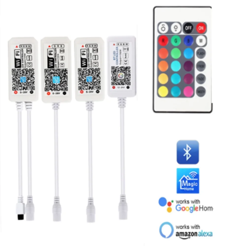 12V 24V LED Strip Bluetooth -compatible / WIFI RGB / RGBW Controller Android IOS APP Alexa Google Magic Home IR Control