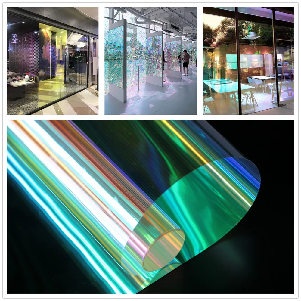 

HOHOFILM 90cm Iridescent Window Film Adhesive Glass Sticker Film Chameleon Rainbow Home Decal Christmas Glass Sticker