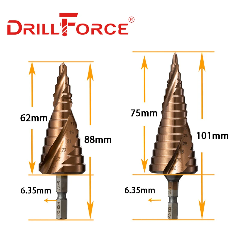 Imagem -06 - Drillforce Cobalto Passo Broca Bits Hssco M35 Espiral em Linha Reta Sulcado Triângulo Hex Rápida Mudança Haste Cortador de Furo de Aço Inoxidável