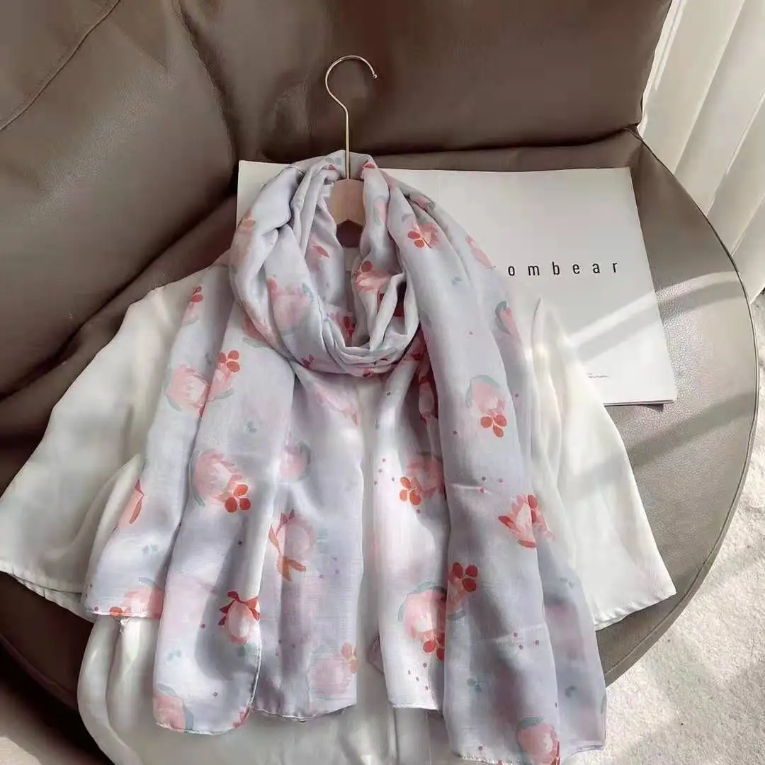 

2021 New Spring Ombre Flower Print Scarf Shawls Long Floral Pattern Scarves Hijab Wrap