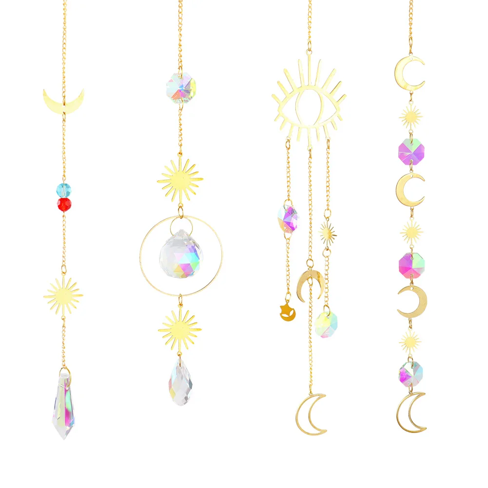 New Mini Crystals Wind Chime Pendant Hanging Bead Moon Sun Light Catcher Windchimes Jewellery Ornament Women Gifts Home Decor