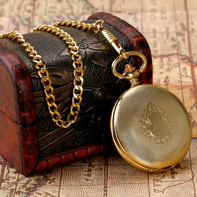 Bronze Yellow Golden Shield Case Men Women Automatic Mechanical Pocket Watch Antique Roman Number Dial Clock with Pendant Chain