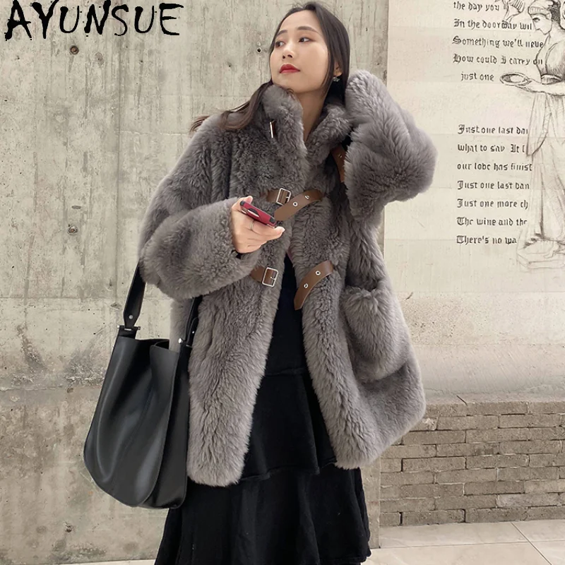 

AYUNSUE 2021 Winter Real Fur Coat Women's Clothes Sheep Shearing Jacket Famale Warm Wool Coats Korean Chaqueta Mujer SQQ1127