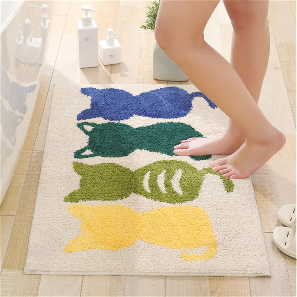 

Коврик придверный, плюшевый, с изображением кошки, впитывающий воду, напольный коврик ванной, мягкий, пушистый, бархатный