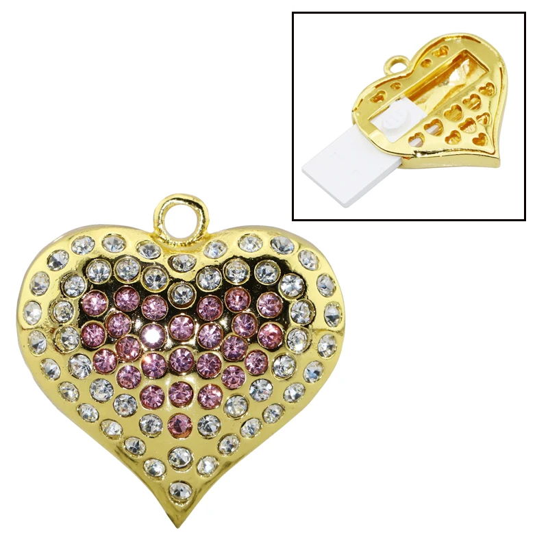 

Crystal USB Flash Drive Necklace Gold Diamond Heart Pen Drives 8GB 16GB 32GB Jewelry USB Memory Stick Pendrive Flash Disk Gifts