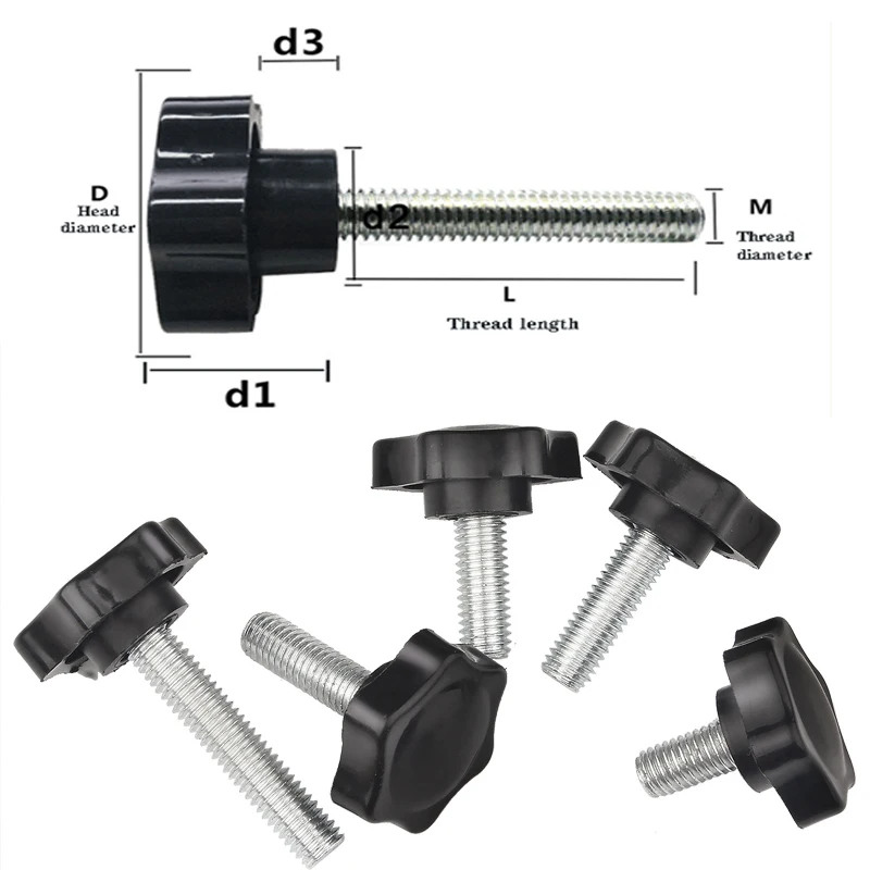 5Pcs M4 M5 M6 M8 M10 M12 Plum Bakelite Hand Tighten Nuts Screw   Black Thumb Nuts Screw Clamping Knob Manual Nuts Screw