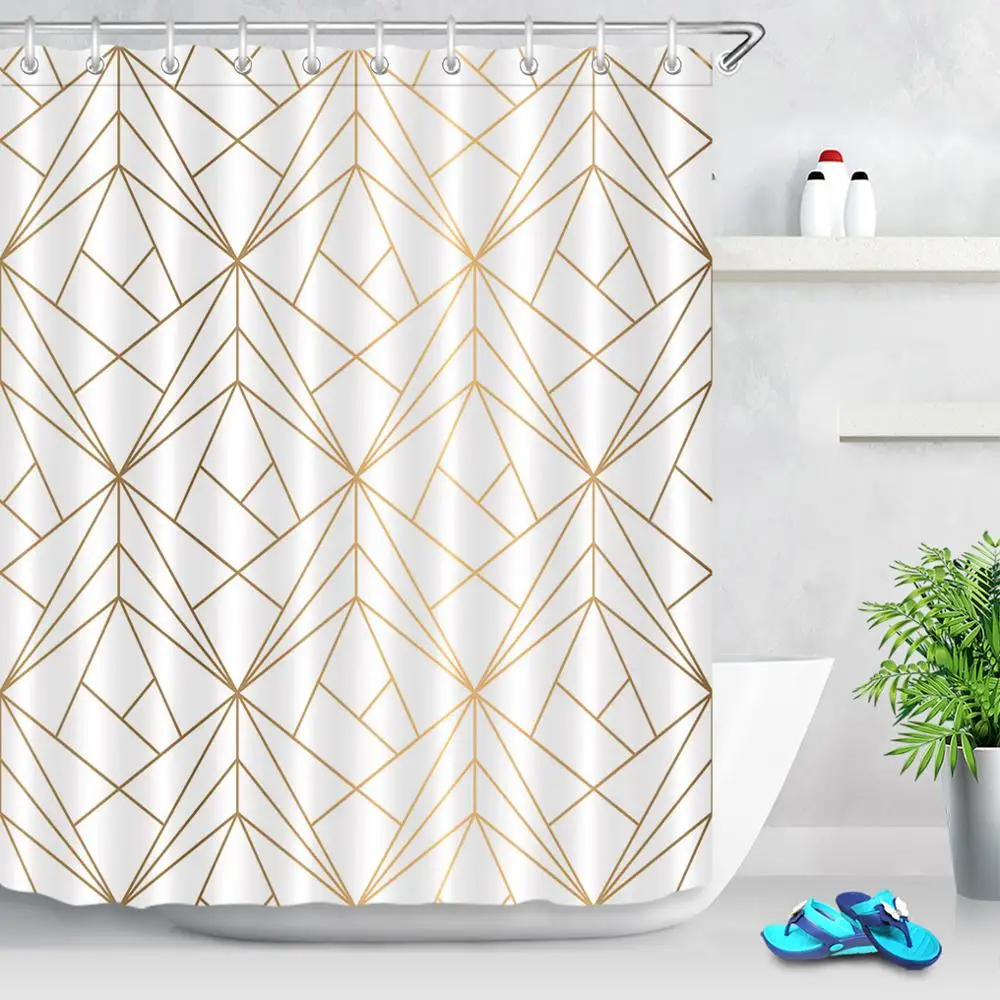 Golden Geometry Rhombus Nordic Marble Texture Shower Curtains Bathroom Curtain Waterproof Polyester Fabric for Bathtub Decor