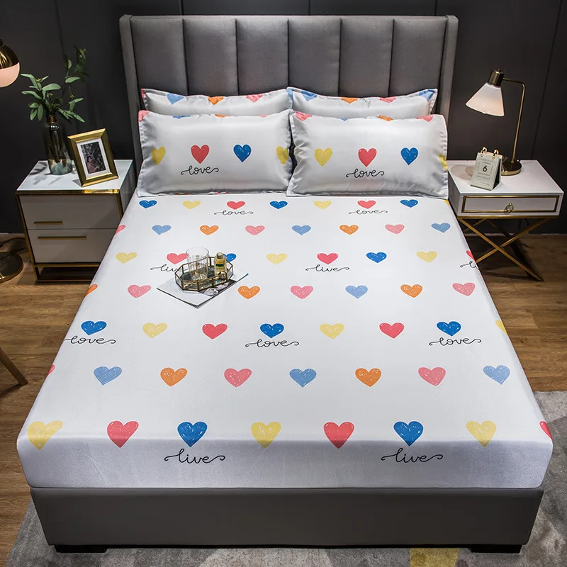 Fresh Printed Ice Silk Mat Bed Linen Set, Washable, Foldable, Machine Washable, Non-Slip Bed Sheet