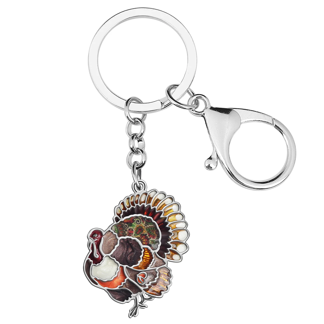 BONSNY Enamel Alloy Thanksgiving Cute Turkey Chicken Keychains Trendy Bag Key Chain Ring Jewelry For Women Men Teen Charm Gifts