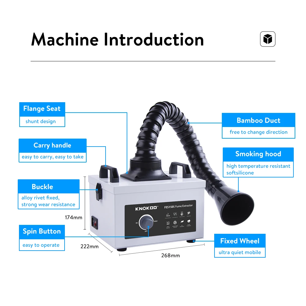 KNOKOO FES150S Mini Portable Fume Extractor for Desktop Use Mobile Phone Repair DIY Welding Soldering Smoke Absorber with CE