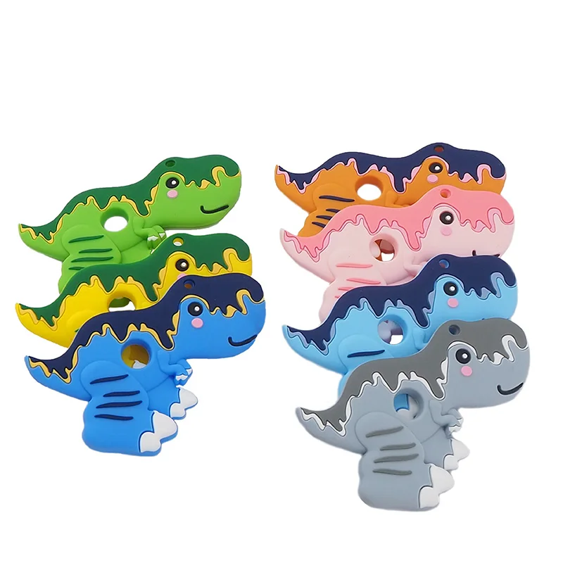 Chenkai 5PCS Silicone Tyrannosaurus Rex Teethers Sensory Chewing Pacifier DIY Baby Necklace Pendant Teething Chewing Toys