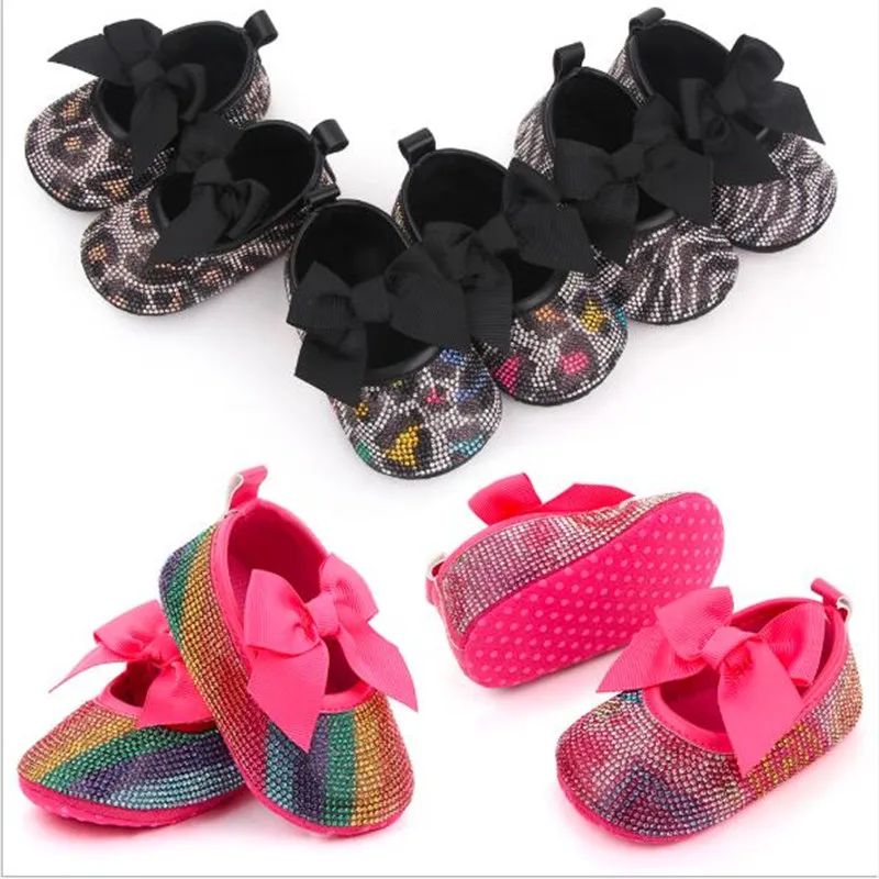 2021 Lovely Bowknot Baby Princess Dress Shoes Non-Slip Infants First Walkers Fashion Newborn Girl Crib Shoes