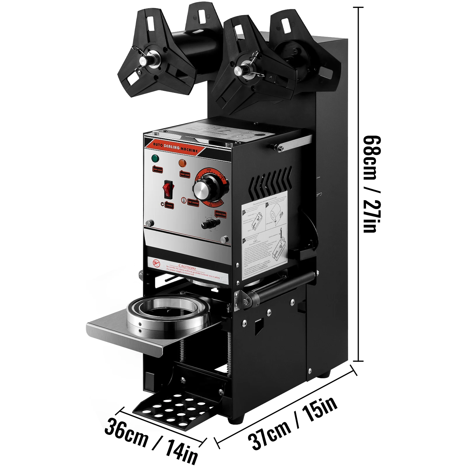 VEVOR Cup Sealing Machine Black Semi-automatic 90/95 MM 300-500 Cups/Hour Accurate Temperature & Time Setup Electric Cup Sealer