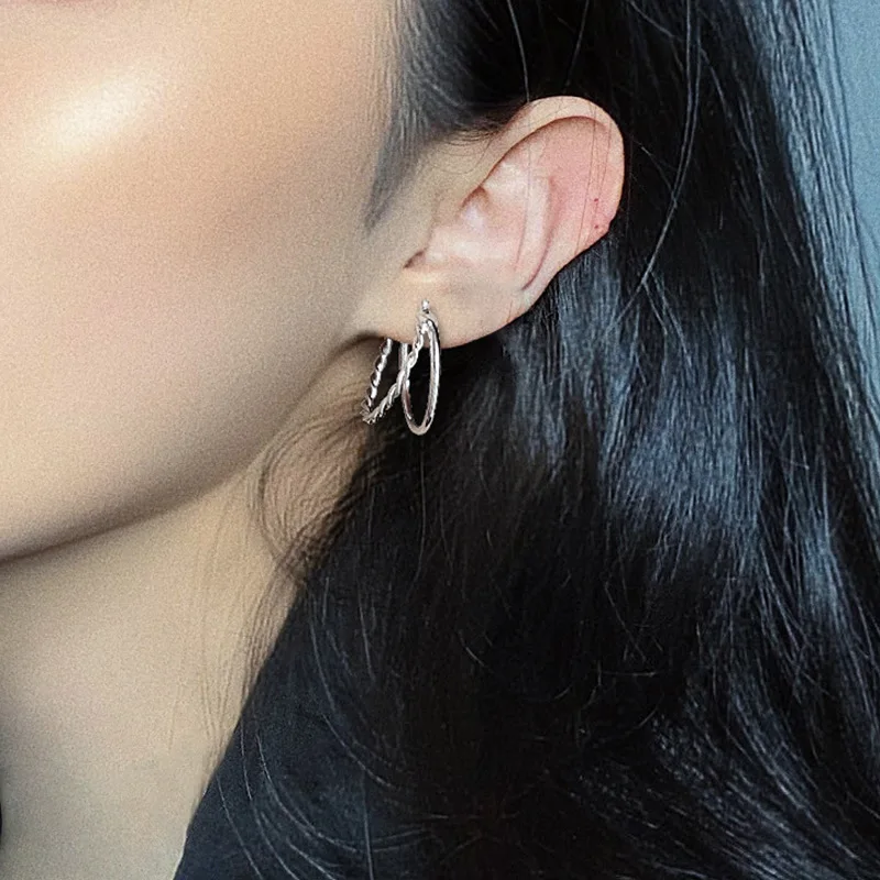 925 Sterling Silver Circle Piercing Hoop Earrings For Women Girls Engagement Trendy Wedding Party Jewelry Pendientes Jlfjdla
