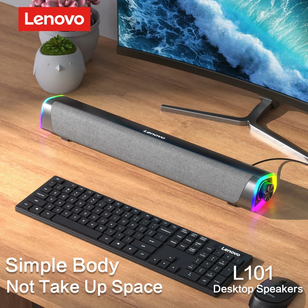 Lenovo-مكبر صوت للكمبيوتر الدفتري والكمبيوتر المحمول ، ومكبر صوت ستريو مع مضخم صوت ، وموسيقى محيطية ، لأجهزة Macbook والكمبيوتر المحمول والكمبيوتر الشخصي