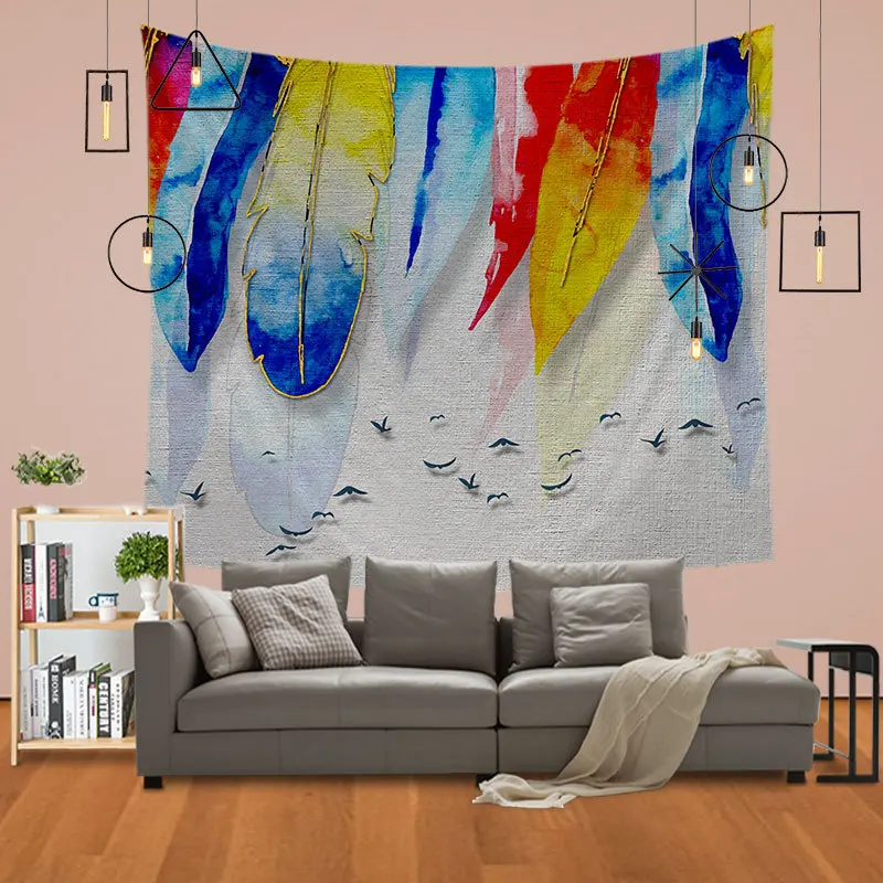 Vertical Wall Hanging Dream Catcher Feather Tapestry Colorful Bird Feathers Bedroom Decor Cloth Wall Carpet Art Picnic Mat