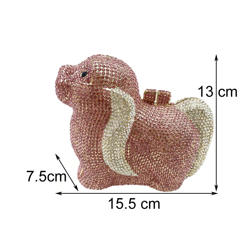 Bella rosa leone marino Mini borsa fatta a mano frizione di cristallo forme animali borse da sera per feste scava fuori strass borse da donna