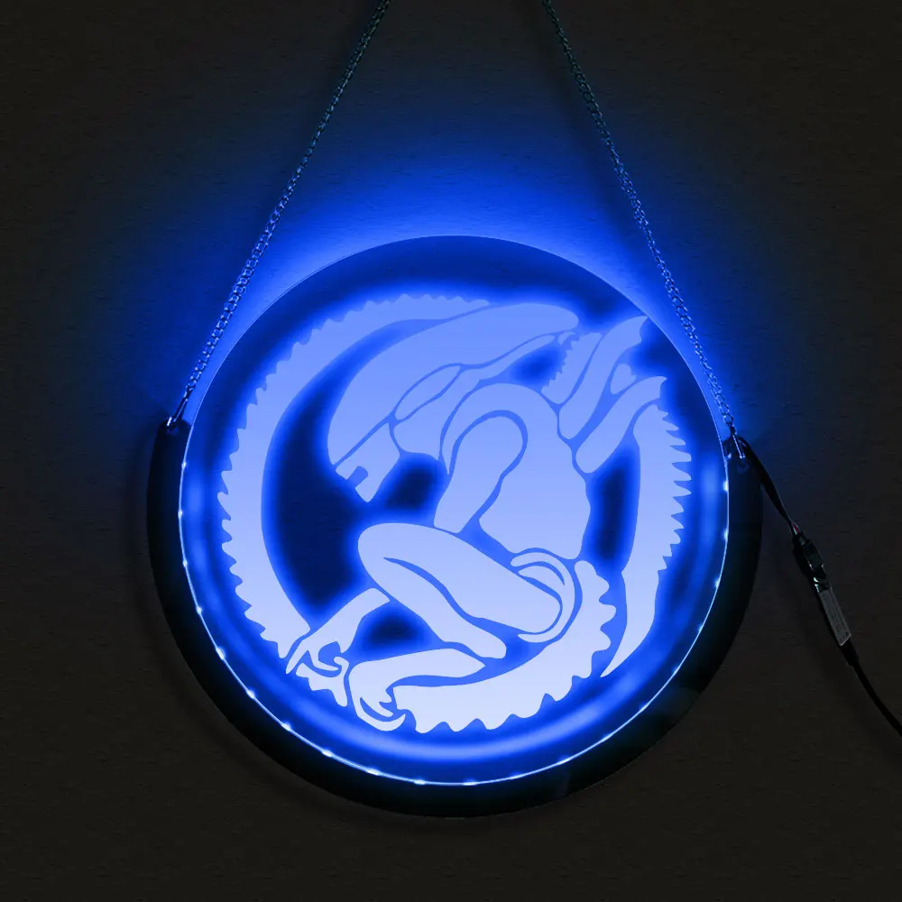 Alien Xenomorph LED Round Sign Extraterrestrial Modern Design LED Neon Wall Sign Outer Space Home Decor Art For Boy Living Room