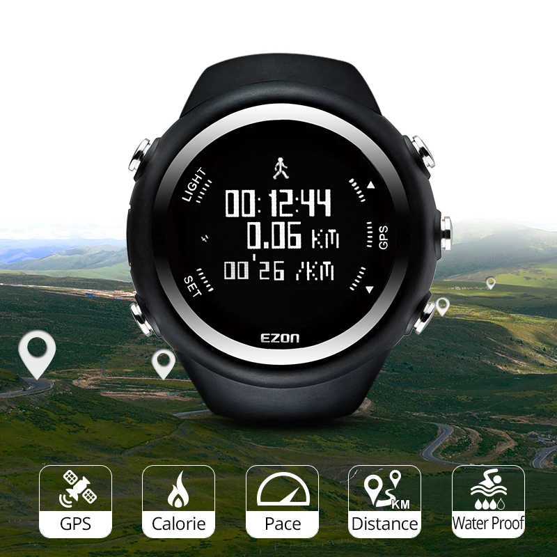 Heren Digitale Sport Polshorloge Gps Hardloophorloge Met Snelheid Tempo Afstand Calorieverbranding Stopwatch 50M Waterdicht T031