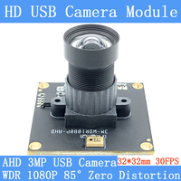 Plug Play Industry 1080P Full HD 95° Zero Distortion Webcam 3MP OTG UVC H264 Wide Dynamic 30FPS USB Camera Module Support Audio