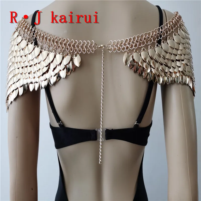 New Fashion Scalemail Mermaid Gold Colour Dragon Scales Shoulder Chains Layers Scale Chainmail Fish Scale Shoulder Jewelry