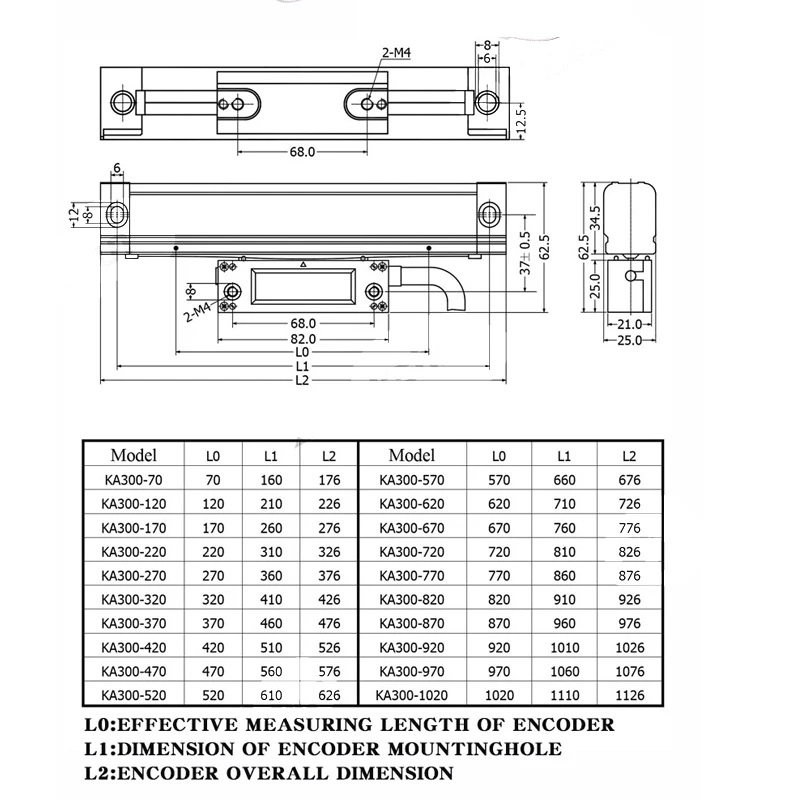 Sino ka300 70-470-5um High Precision Linear Encoder Grating Ruler Glass Optical Ruler Machine Tool Digital Display