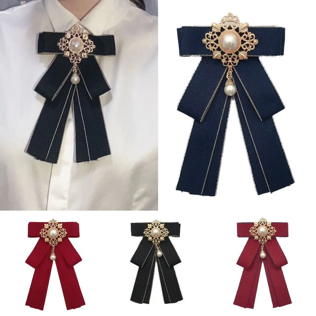 Fashion Red Ribbon Bow Brooch Rhinestone Crystal Fabric Cloth Art Luxury Wedding Dress Pins And Brooches Gift For Women