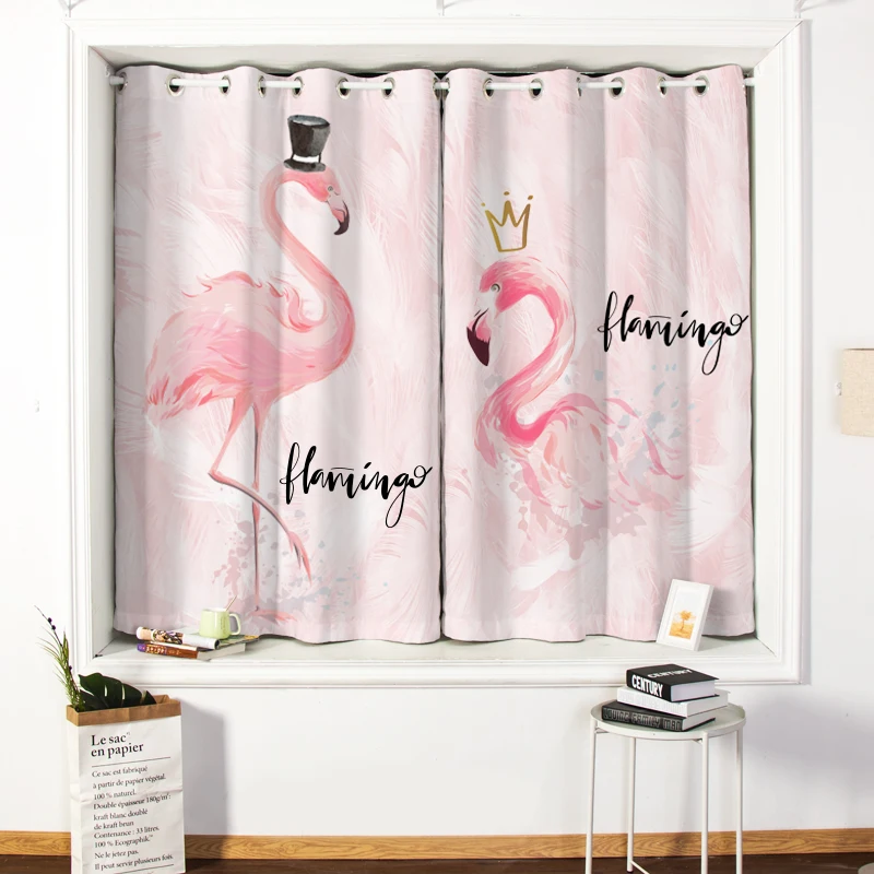 

Curtains Blackout Flamingo Living Room Curtains For Kids Free Perforation Shading Heat Insulation Curtain For Bedroom Pink