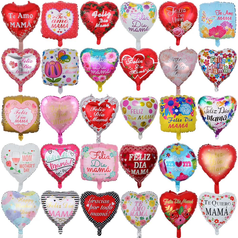 

10pcs 18inch Printed Spanish mother Foil Balloons Mother's Day Heart Shape Helium Love Globos Decor Mama Balloon Gifts Balaos