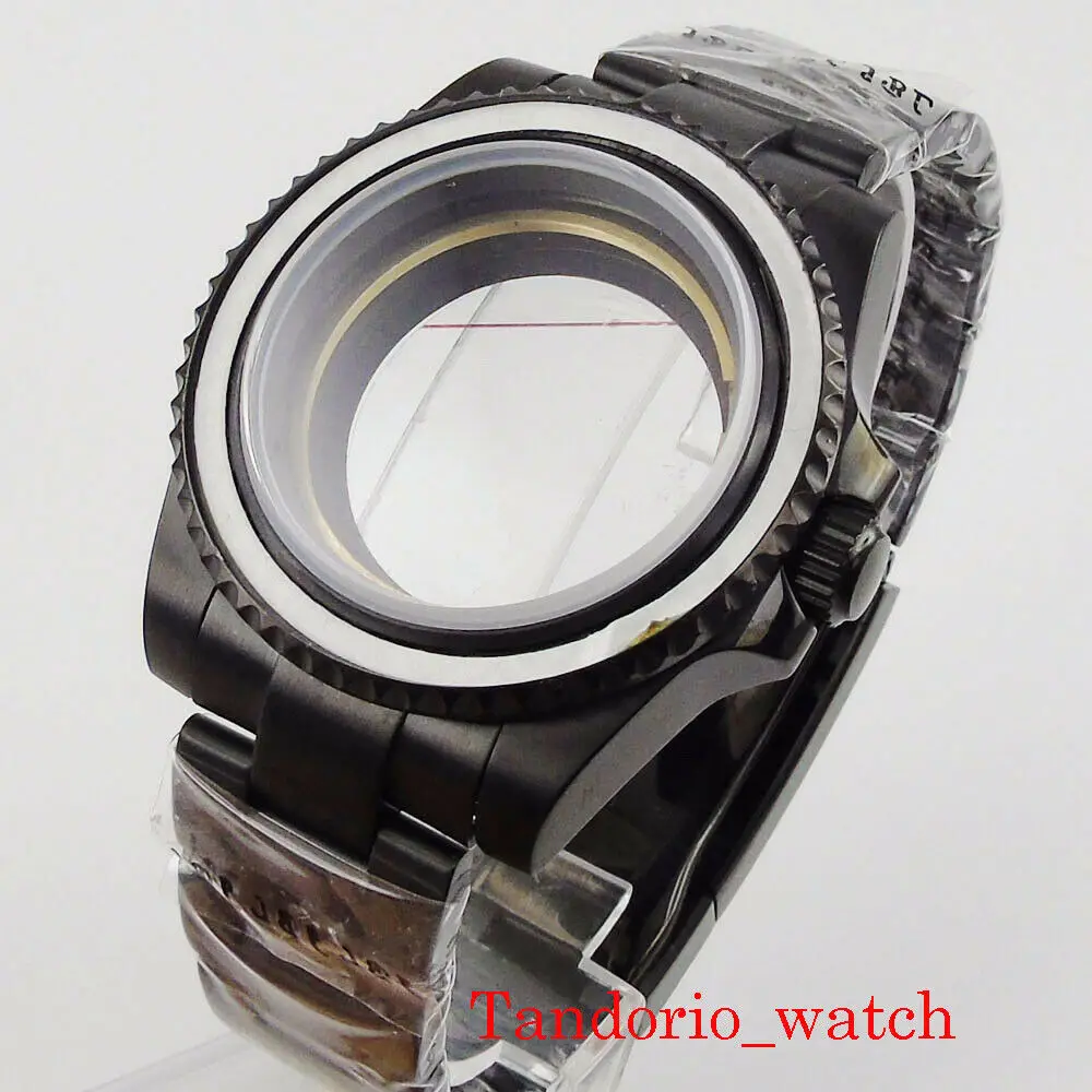 

40mm Black PVD Watch Case Bracelet Fit for NH35 NH36 MIYOTA82 ETA2836 MINGZHU2813 Movement Solid/Glass Caseback