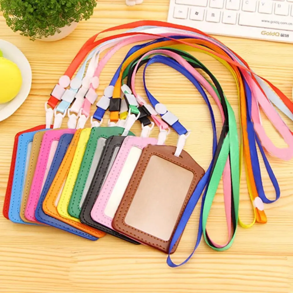 Card Cover Badge Strap Leather Bus Card Holder Student Id Card Bank Business Card