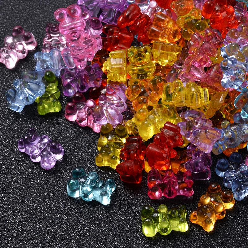 20Pcs 8x12mm Transparent Loose Space Beads Cute Small Bear-Shape Cross Hole Acrylic Beads for Making Jewelry DIY Accessories