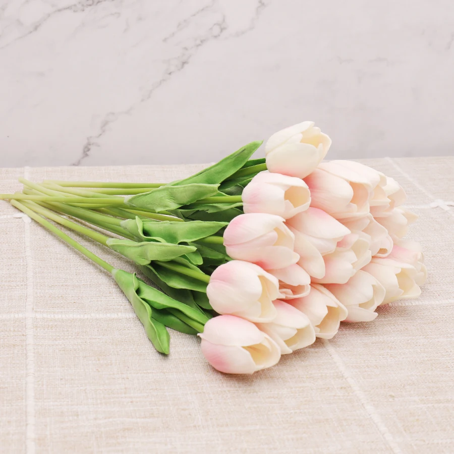 10pcs PU Bouquet Artificial Flowers Tulips White Latex Real Touch Bedroom Living Room Decoration Fake Flower Home Wedding Decor