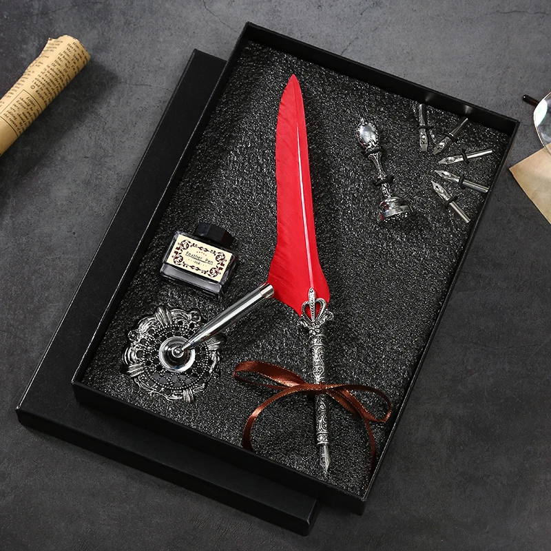 Wedding Feather Pens Calligraphy Feather Pen Gift Set Promotional Steel Pen Set