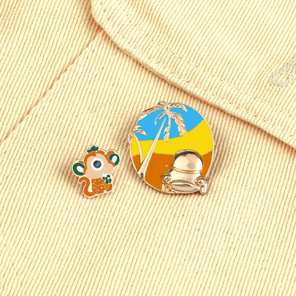 New Fashion One Eye  Monkey Enamel Pin Cute Coconut Tree Badges Women Personality Lapel Pin Decoration Jewelry Gift for Friend