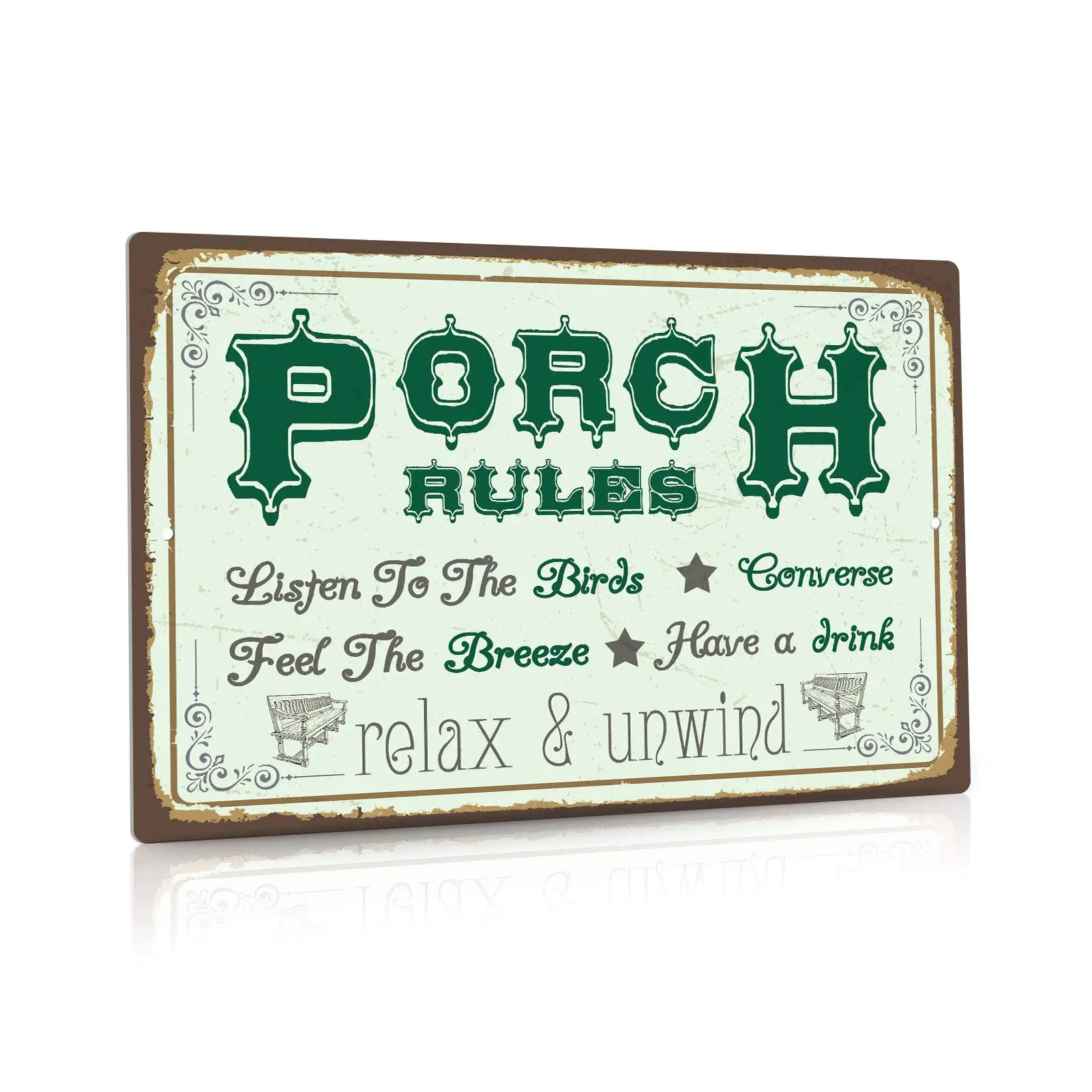 Decor Porch Rules Sign, Porch Decor for Home, Bar, Farmhouse, 12x8 Inches Aluminum Metal Wall Sign Use Outdoor/Indoor