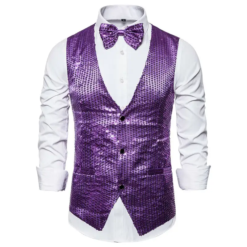 New Design Men Sequins Pattern Glitter Embellished V-neck Blazer Vest Male Evening Party Suits Plus Size hot - Image 12