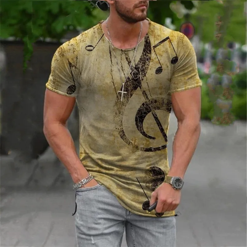 2022 Hot Sale Men T-Shirts Fashion Music Harajuku 3D Printed O Neck Ethnic Style T-Shirts Men\'s Oversized Short Sleeves Tshirt