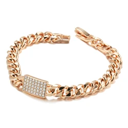 Kinel Luxury 585 Rose Gold Color Natural Zircon Bracelets Women 7mm Curb Cuban Chain Link Bracelet Fashion Punk Vintage Jewelry